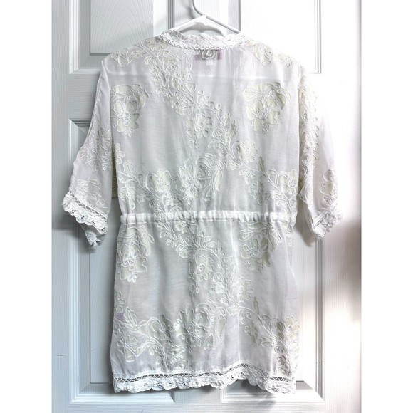 Betsey Johnson White Lace Floral Sheer Kimono Cover Up Tie Front Size S/M - Picture 6 of 11